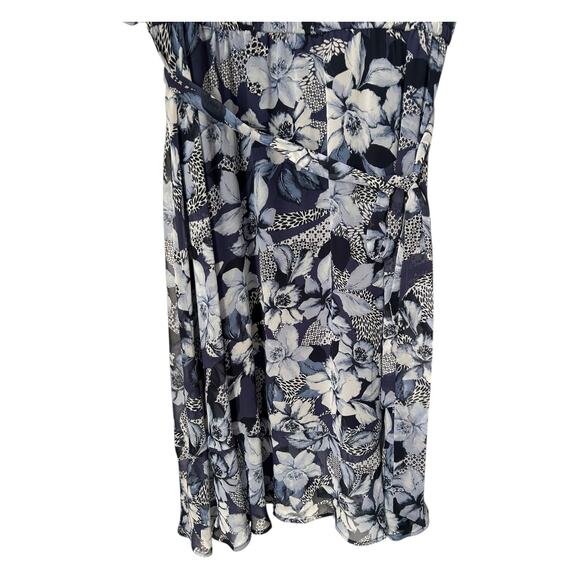 Lane Bryant Dress Size 14 Blue Floral Chiffon Faux Wrap Midi Flutter Sleeve - Picture 3 of 12